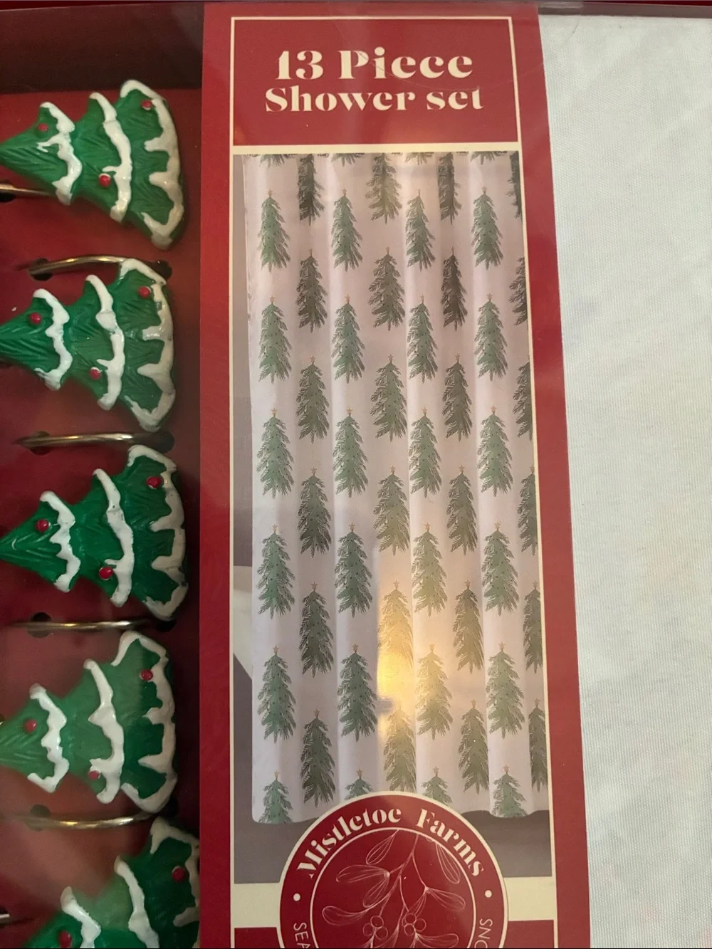NWT Holiday Christmas Tree Shower Curtain Set - Green